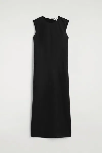 Cos Abito Midi In Misto Lino Con Taglio In Sbieco In Black
