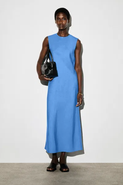 Cos Bias-cut Linen-blend Midi Dress In Blue