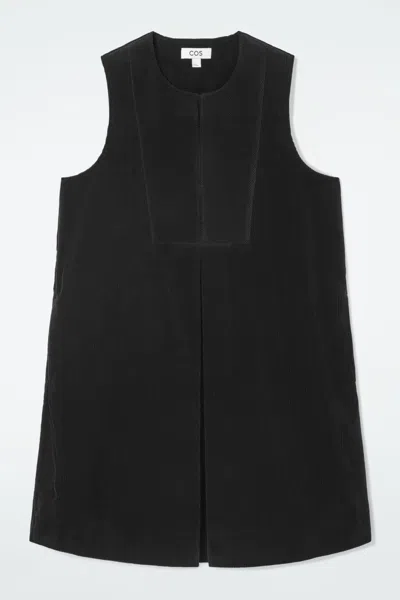 Cos Bib-front Corduroy Mini Dress In Black