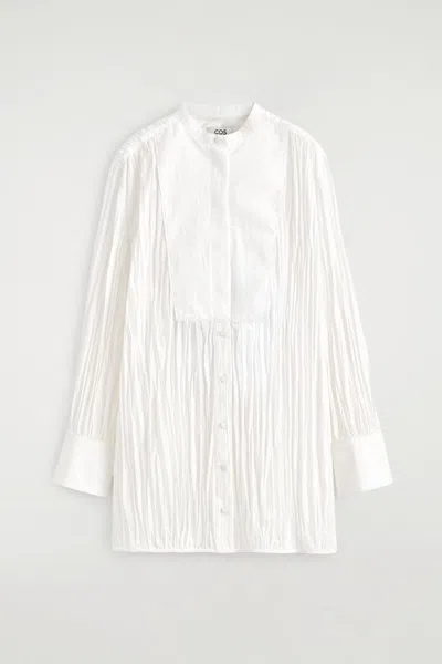 Cos Bib-front Crinkled-cotton Shirt Dress In White