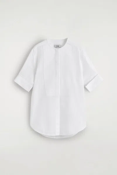 Cos Bib-front Stripe-jacquard Cotton Shirt In White