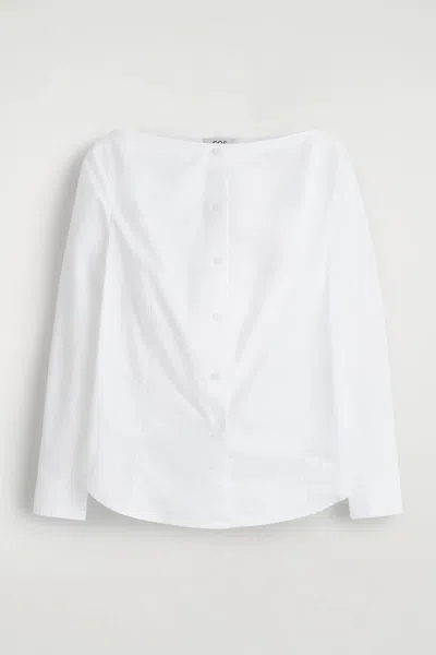 Cos Boat-neck Cotton Shirt In White
