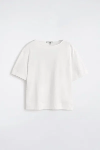Cos Boat-neck Cotton T-shirt In White