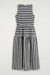 Cos Boatneck Gathered Midi Dress In Blue