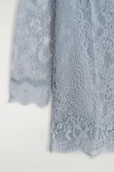 Cos Boat-neck Lace Mini Dress In Bleu