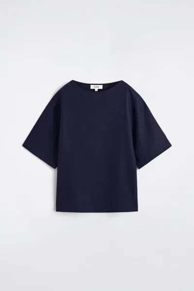 Cos Boat-neck Linen T-shirt In Navy In Blue