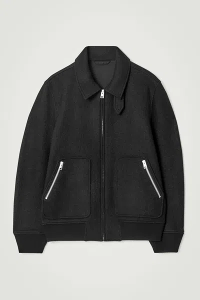 Cos Boiled Merino Wool Aviator Jacket In Black
