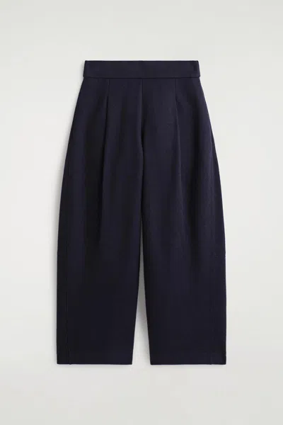 Cos Boiled-wool Barrel-leg Pants In Blue