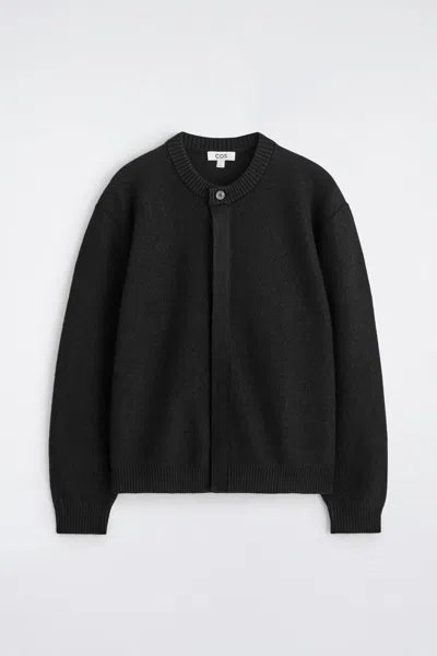 Cos Boiled-wool Crew-neck Cardigan In Black
