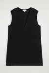 Cos Boiled Wool V-neck Mini Dress In Black
