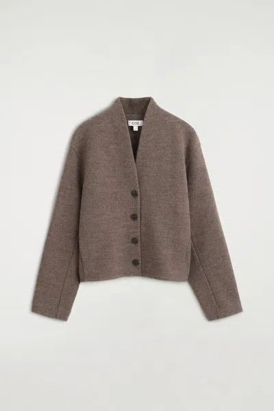 Cos Boiled Wool-blend Shawl-collar Cardigan In Gray