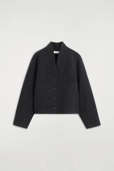 Cos Boiled Wool-blend Shawl-collar Cardigan In Grey