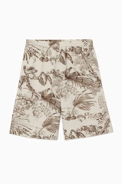 Cos Botanical-print Linen Shorts In Beige