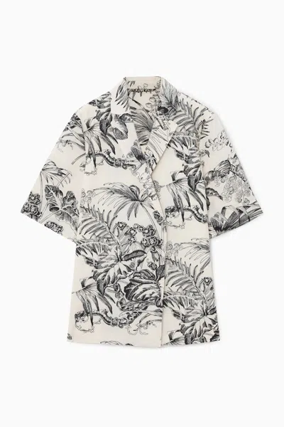 Cos Botanical-print Short-sleeved Blazer In Beige