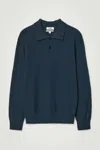 COS BOUCLÉ-KNIT LONG-SLEEVED POLO SHIRT IN BLUE