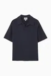 Cos Bouclé-knit Polo Shirt In Blue