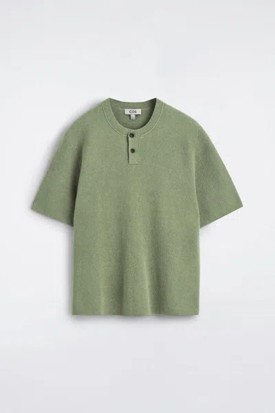 Cos Bouclé-knit Henley T-shirt In Green