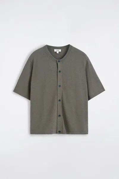 Cos Bouclé-knit Short-sleeved Cardigan In Sand