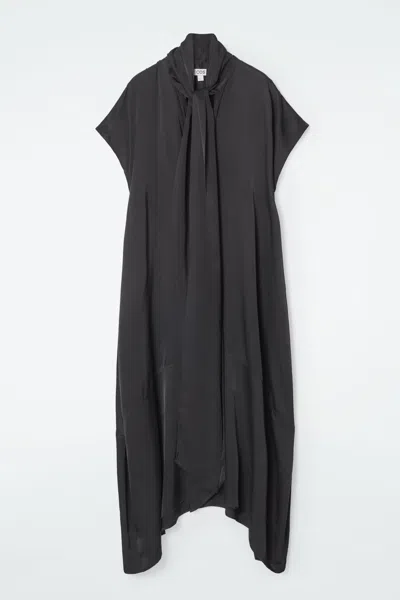 Cos Bow-detail Asymmetric Midi Dress In Black