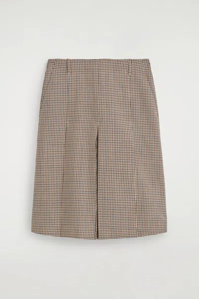 Cos Box-pleat Checked Wool Midi Skirt In Beige