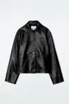 Cos Boxy Collared Leather Jacket In Black