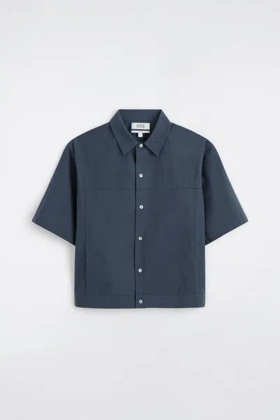 Cos Boxy Cotton-poplin Utility Shirt In Dark Blue