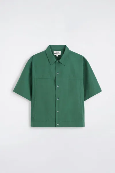 Cos Boxy Cotton-poplin Utility Shirt In Green