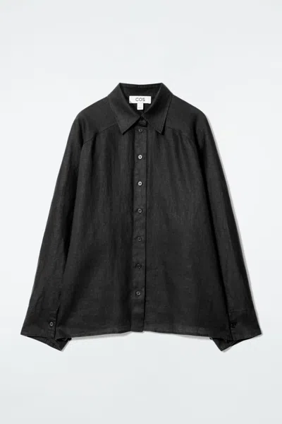 Cos Boxy Linen Shirt In Brown In Black