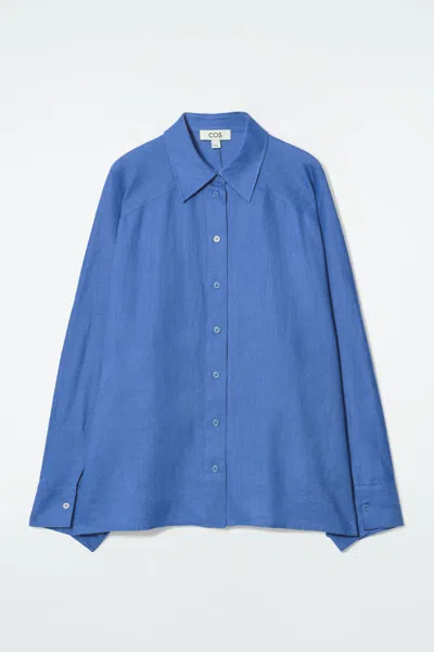 Cos Boxy Linen Shirt In Blue