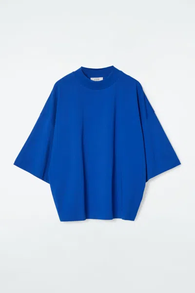 Cos Boxy Mock-neck T-shirt In Blue