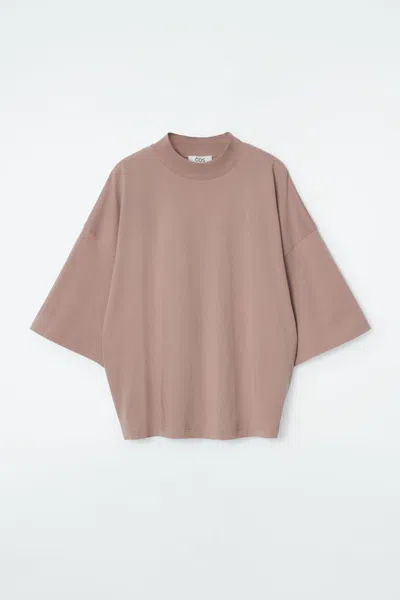 Cos Boxy Mock-neck T-shirt In Brown
