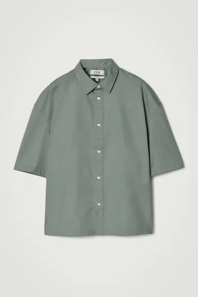 Cos Boxy Short-sleeved Cotton Shirt In Green