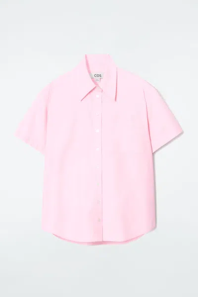 Cos Boxy Short-sleeved Cotton Shirt In Pink