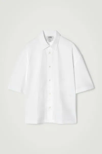 Cos Boxy Short-sleeved Cotton Shirt In White