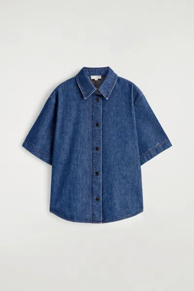 Cos Camicia Boxy In Denim A Maniche Corte In Blue