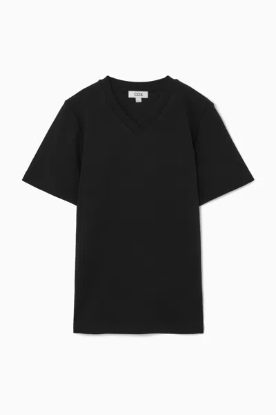 Cos Boxy V-neck T-shirt In Black
