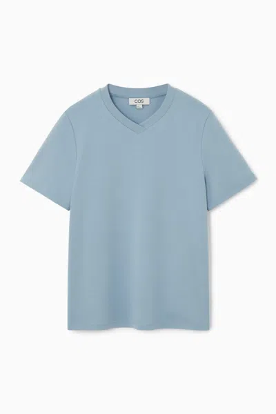 Cos Boxy V-neck T-shirt In Blue