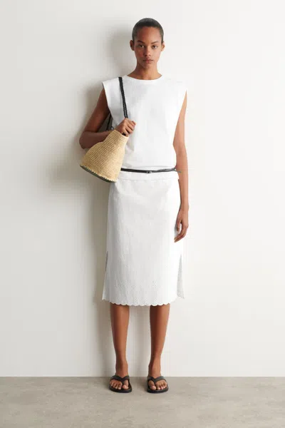 Cos Broderie Anglaise Cotton-linen Skirt In White