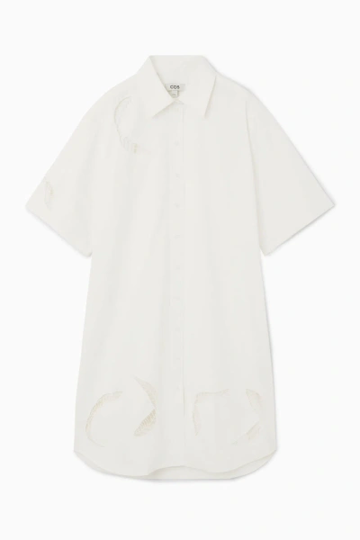Cos Broderie Anglaise Midi Shirt Dress In White