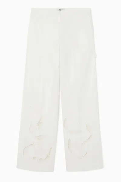 Cos Broderie Anglaise Wide-leg Trousers In White