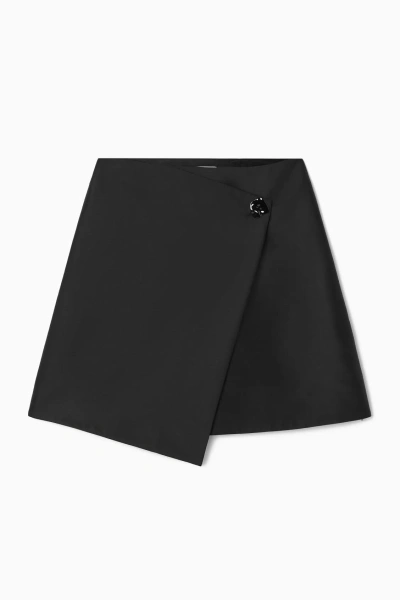 Cos Brooch-detail Wool-blend Mini Skirt In Black