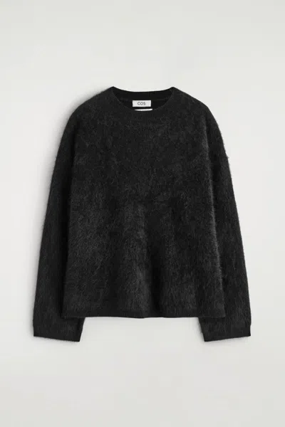Cos Brushed-cashmere Crew-neck Jumper In Black