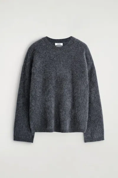 Cos Maglione Girocollo In Cashmere Spazzolato In Blue