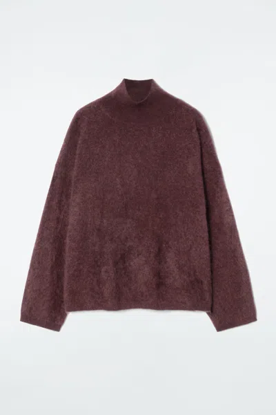 Cos Brushed-cashmere Turtleneck Sweater In Red