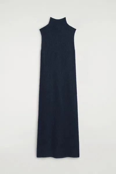 Cos Brushed Mock-neck Dress In Blue