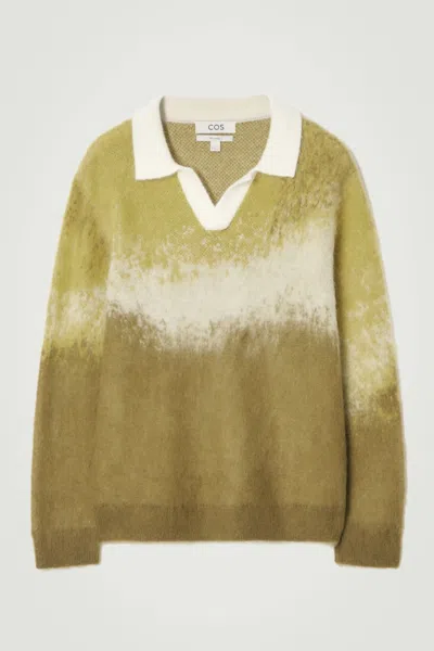 Cos Brushed Mohair-blend Polo Sweater In Green