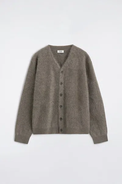 Cos Brushed Pure Cashmere V-neck Cardigan In Gray