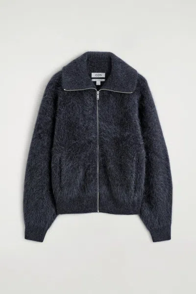 Cos Brushed Pure Cashmere Zip-up Jacket In Gray