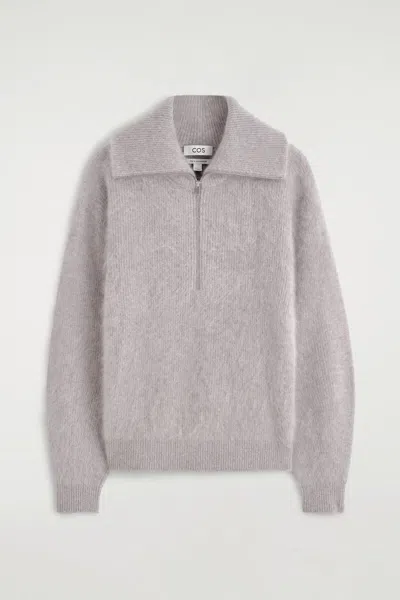 Cos Brushed Pure Cashmere Zip-up Sweater In Gray