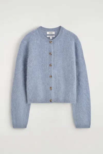 Cos Brushed-cashmere Crew-neck Cardigan In Bleu